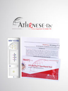 اختبار سريع للكشف عن الأجسام المضادة لفيروس HIV مع علبة تعليمات.