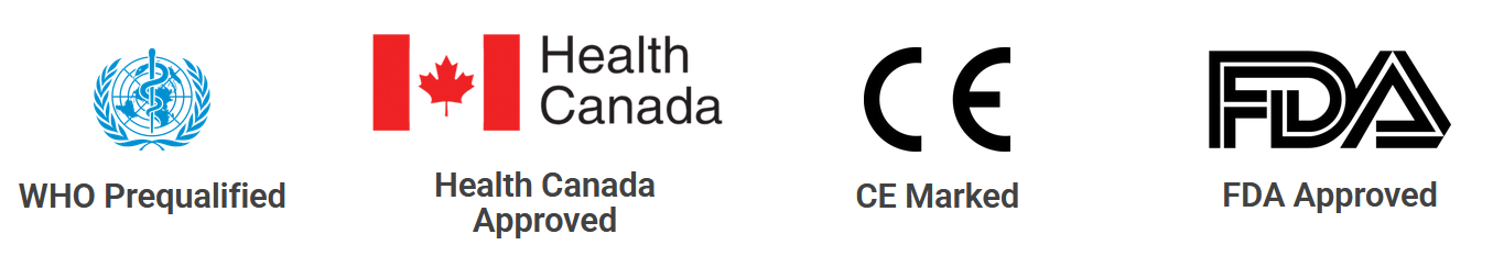شعارات WHO و Health Canada و CE و FDA تشير إلى الاعتمادات الصحية لمجموعة من المنتجات.